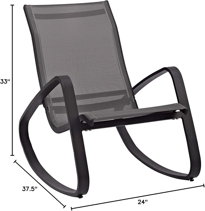 Modway EEI-3180-BLK-BLK-SET Traveler Rocking Lounge Chair Outdoor Patio Mesh Sling Set of 2, Black