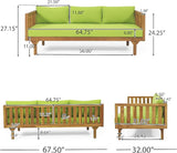 Claremont Outdoor 3 Seater Daybed with Cushions - Acacia Wood - Teak/Green - Photo 4