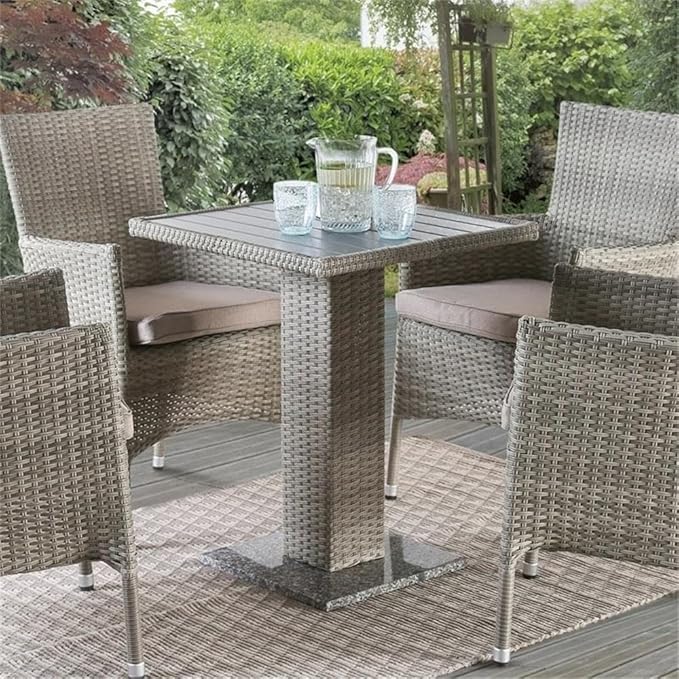 Pemberly Row Outdoor Patio Table, Gray PE Wicker and Granite Base, Weather Resistant, Square 23.62 x 23.62 x 29.13 in Bistro Table for Balcony, Deck, or Small Patio Dining Use