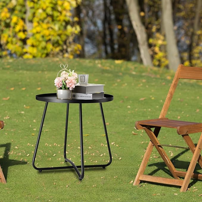 danpinera Outdoor Side Tables, Weather Resistant Steel Patio Side Table - Photo 6