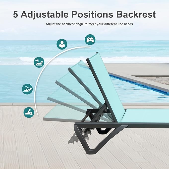 Domi Pool Lounge Chairs Set of 2, Aluminum Chaise Lounge Outdoor - Photo 4