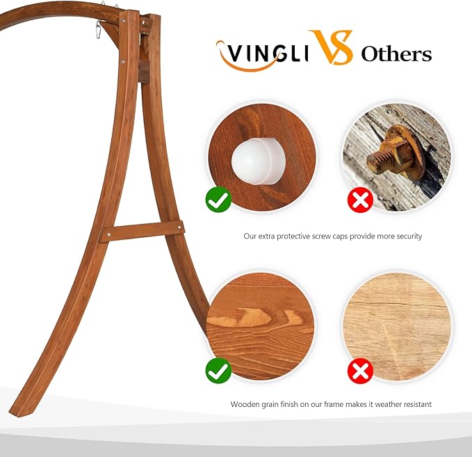 VINGLI 5FT Porch Swing Frame, 1000LBS Heavy Duty A-Frame Wooden Porch Swing Stand with Curved Arc Top - Photo 3