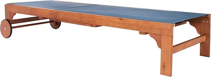 SAFAVIEH Outdoor Collection Ralden Natural Brown Solid Wood/Navy Fabric Adjustable Chaise Lounge Chair (PAT7070B)