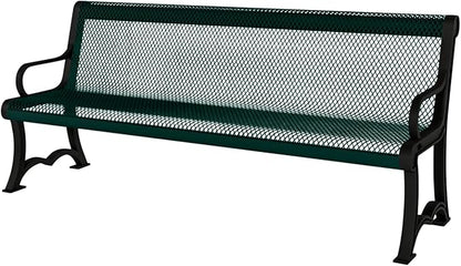 COATEDOUTDOORFURNITURE Coated Outdoor Furniture Heavy-Duty Outdoor Bench Thermoplastic Coated, Expanded Metal, Commercial-Grade Garden Bench, Made in America (Portable with Back, 4 Ft, Dark Green)