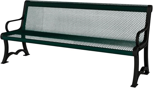 COATEDOUTDOORFURNITURE Coated Outdoor Furniture Heavy-Duty Outdoor Bench Thermoplastic Coated, Expanded Metal, Commercial-Grade Garden Bench, Made in America (Portable with Back, 4 Ft, Dark Green)