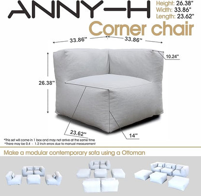 Dineli Modern Coner Chair Arm-Rest Chair Outdoor Furniture Comfy Patio Couch Sofa Outdoor Bean Bag Chair Creating a Unique Patio Garden Modular Contemporary Sofa, Lazy Sofa for Outside (Light Gray)