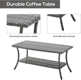 Rilyson Patio Tables Outdoor Coffee Table - Wicker Rattan Coffee Tables with 2-Tier Storage Shelf Side Table for Porch - Photo 4