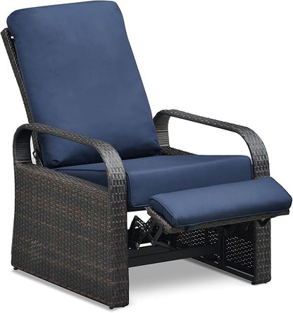 ATR ART TO REAL Indoor Outdoor All-Weather PE Wicker Adjustable Reclining Lounge Chair with Durable Aluminum Frame and Removable Soft Cushion, Luxury Comfortable for Home Reading Sunbathing