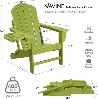Adirondack Chair Set of 8, HDPE Folding Adirondack Chair with Multifunctional Cup Holder, Weather Resistant Fire Pit Chair for porches, patios, poolsides, Decks.