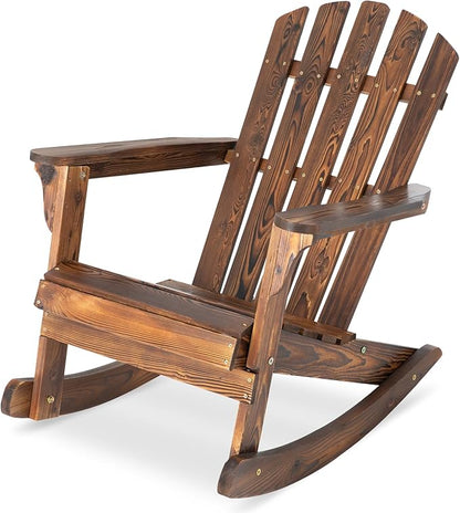 Wood Patio Adirondack Rocking Chair Rustic Wooden Rocker Chair High Backrest for Porch, Poolside and Garden