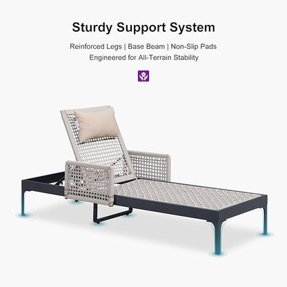 PURPLE LEAF 4 Pieces Outdoor Chaise Lounge Set Rattan Wicker Lounger with Arms Poolside Furniture Adjustable Recliners Patio Lounge Chairs for Beach Yard Garden Balcony, Dark Grey