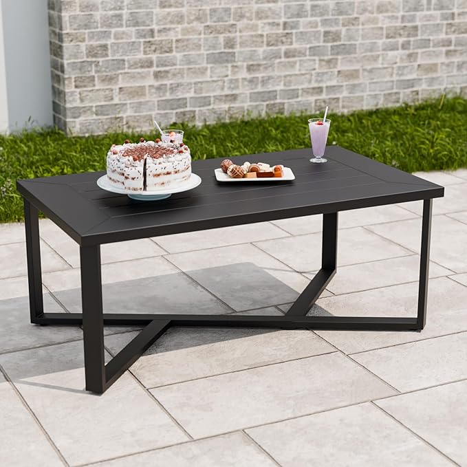 EAGLE PEAK Urban Slate Modern Outdoor Coffee Table, Weather-Resistant Steel Accent Patio Table for Backyard, Garden, Deck, Porch, or Balcony, Black