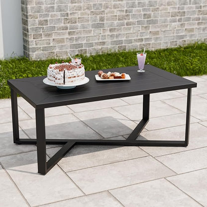 EAGLE PEAK Urban Slate Modern Outdoor Coffee Table, Weather-Resistant Steel Accent Patio Table for Backyard, Garden, Deck, Porch, or Balcony, Black