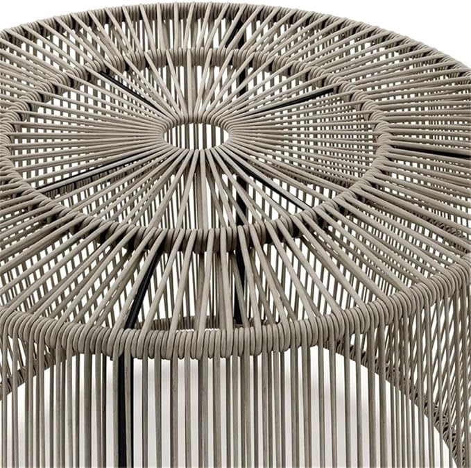 Round Outdoor Coffee Table, PE Wicker and Metal Frame, Weatherproof Gray Finish, 21.7 in Diameter - Photo 9