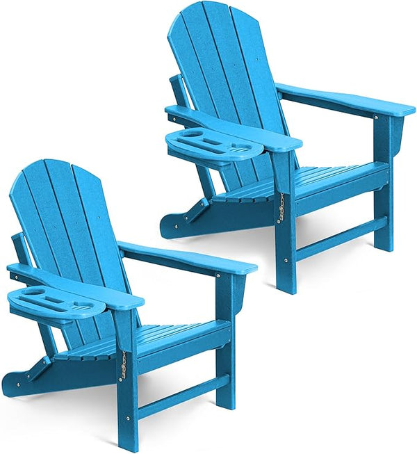 FOOWIN Folding Adirondack Chair Set of 2, HDPE Adirondack Chairs with Cup Holder - Photo 1