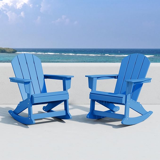 WO WESTIN OUTDOOR HDPE Laguna Outdoor Rocking Poly Adirondack Chair (Set of 2), Pacific Blue