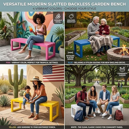 Outdoor Bench Backless Metal Garden Bench, 3.3ft 3.9ft 4.9ft 5.9ft Heavy Duty Weatherproof Patio Bench for 2-3 Person Seating, Steel Park Benches for Outside Yard Front Porch Deck(White,5.9ft)