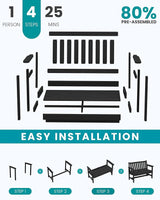 SERWALL Outdoor Bench, HDPE Outdoor Benches Weatherproof, 2-Person Garden Bench with 660 lbs Weight Capacity - Photo 8