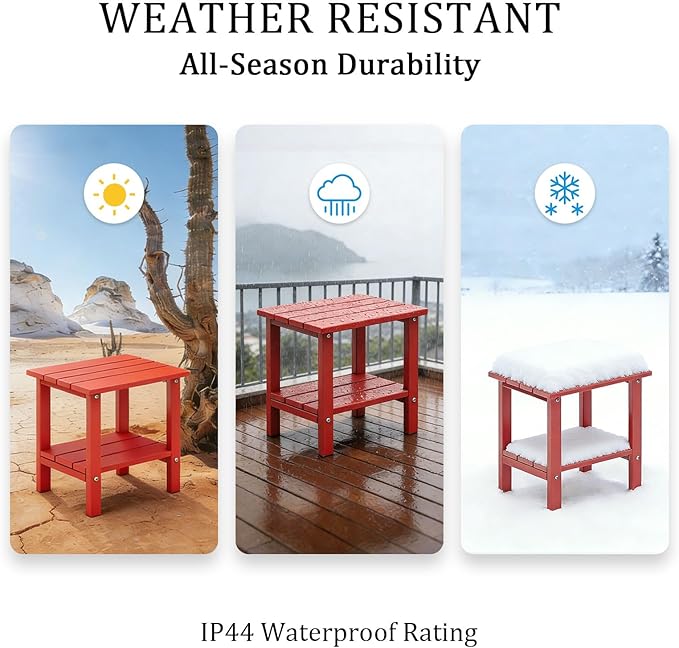 OTSUN Adirondack Outdoor Side Table, 16" HDPE Patio Side Table with Shelf, Weather Resistant Easy Maintenance for Backyard Pool Porch Garden & Lawn