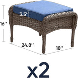 Outdoor Ottomans Patio Footrest Set of 2 - High Back Comfortable Brown Wicker Rattan Steel Frame Footstool Additional - Photo 3