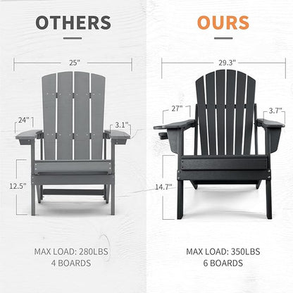 FUNBERRY Folding Adirondack Chair Set of 2, HDPE All Weather Fire Pit Chairs with Cup Holder for Outdoor