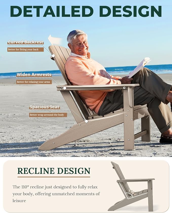 BRIOPAWS Adirondack-Chairs-Set of 2 | Wood Grain | Fire Pit Chair | Oversized | HDPE Plastic | Weather Resistant | for Deck Outdoor Poolside Campfire