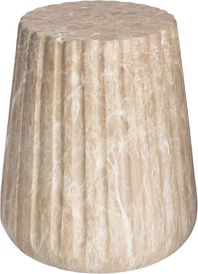 Christopher Knight Home Jayme 18.25" H Lightweight Concrete End Table, Outdoor Side Table, Carved Garden Stool, Chair Side Desk, Patio Decorative Home Stool for Balcony Poolside Backyard, Gold