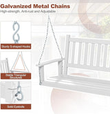 Tangkula 2 Person Wooden Porch Swing, Hanging Patio Swing with 2 Adjustable Galvanized Metal Chains, Slatted Back & Seat - Photo 4