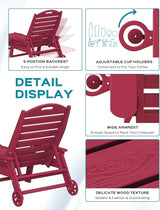 Chaise Lounge Chair Outdoor with Wheels Set of 2, Adjustable 5-Position Chaise Lounge Outdoor with Wood Texture - Photo 4