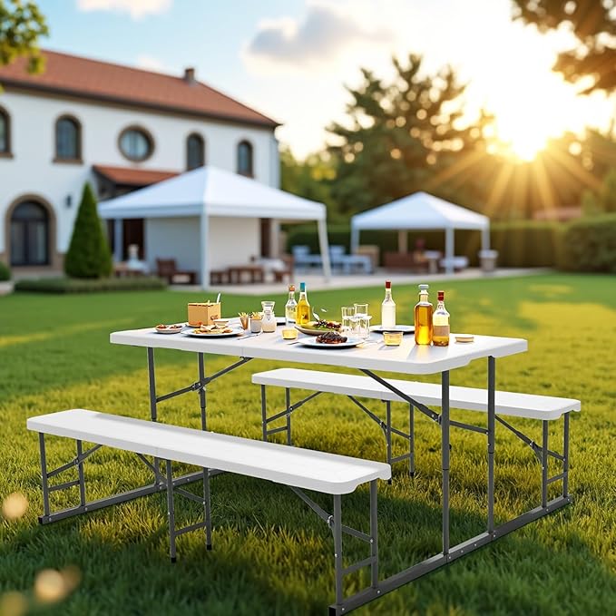 VINGLI Folding Picnic Table and Bench Set, Portable Outdoor Dining Furniture for Camping, Patio, Backyard - Photo 3