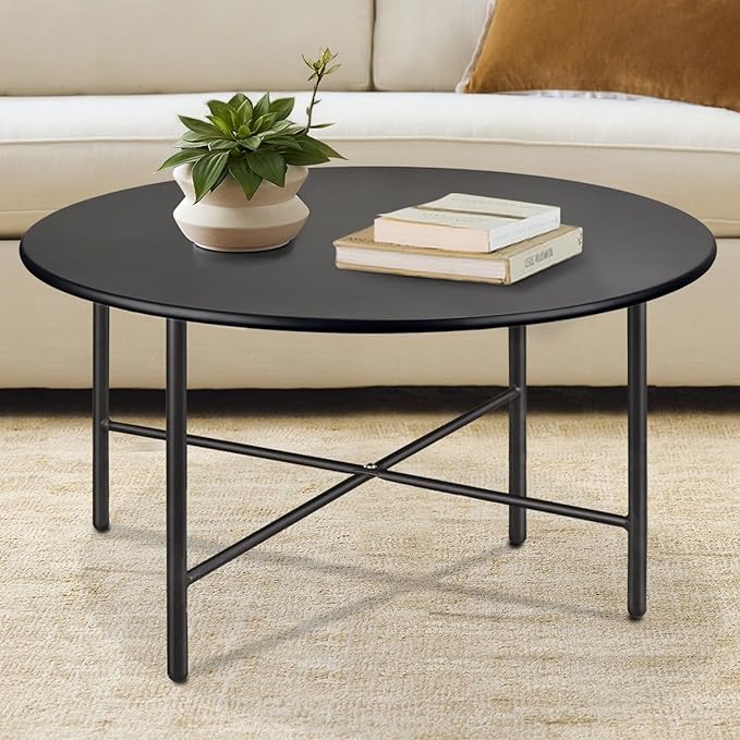Patio Round Steel Patio Coffee Table, Weather Resistant Anti-Rust and Waterproof Indoor and Outdoor Large Side Table - Photo 1