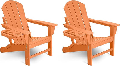 Adirondack Chair Set of 2, HDPE Folding Adirondack Chair with Multifunctional Cup Holder, Weather Resistant Fire Pit Chair for porches, patios, patios, poolsides, Decks.