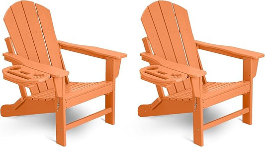 Adirondack Chair Set of 2, HDPE Folding Adirondack Chair with Multifunctional Cup Holder, Weather Resistant Fire Pit Chair for porches, patios, patios, poolsides, Decks.