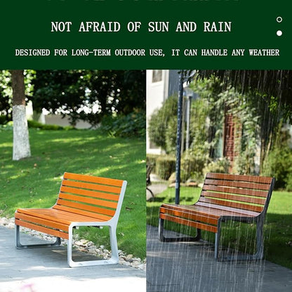 Outdoor 47in Bench Cast Aluminum Metal Garden Bench Weatherproof Weather Resistant Patio Bench Wooden Front Porch Bench(150 * 57cm(59.06 * 22.44in))