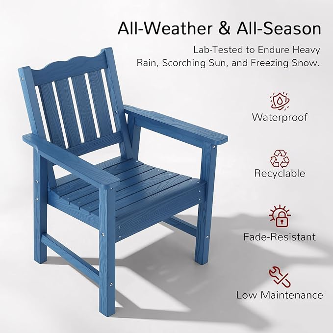 Stoog All-Weather Patio Chairs Set of 2, Heavy Duty Outdoor Chairs with 400 lbs Weight Capacity, Garden Chair for Backyard, Deck, Lawn & Porch, Blue