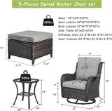 Rilyson Wicker Patio Furniture Set - 5 Piece Rattan Outdoor Sectional Conversation Sets with 2 Swivel Rocking Chairs - Photo 2