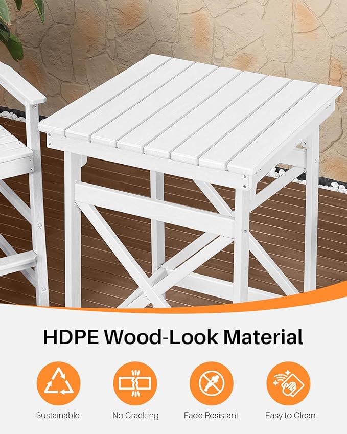 HDPE Outdoor Bar Table, 41" Adirondack Outdoor Bar Height Table, Weather Resistant HDPE Patio High Top Pub Table - Photo 5