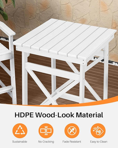 HDPE Outdoor Bar Table, 41" Adirondack Outdoor Bar Height Table, Weather Resistant HDPE Patio High Top Pub Table, Square HDPE Patio Bar Tables for Garden, Porch, Poolside, Balcony, Pearl