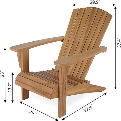 Outdoor Wooden Adirondack Chair, Teak Leisure Line Adirondack Chair All Weather Fire Pit Chair Suitable for Patio Lawn Gardens Terraces Poolside