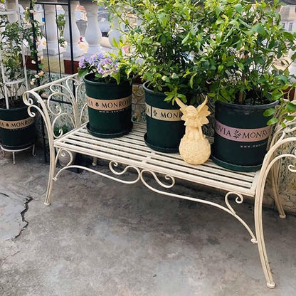 SYUFRE Outdoor Garden Bench Patio Furniture Chair Park Bench with Flower Pattern Backrest, Slatted Seat, Metal Bench Outdoor for Outdoor Porch, Lawn, Balcony, Backyard (Color : Off White)