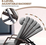 Patio Chaise Lounge Chairs Set of 4 Wicker Pool Lounge Chairs Outdoor with 5 Adjustable Back & Removable Cushion & Tray - Photo 4