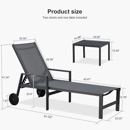 PURPLE LEAF Patio Chaise Lounge Set for 4 Outdoor Pool Lounge Chairs with Armrest and Adjustable Backrest Aluminum Reclining Sunbathing Tanning Chair for Outside Poolside Yard Balcony, Charcoal Grey