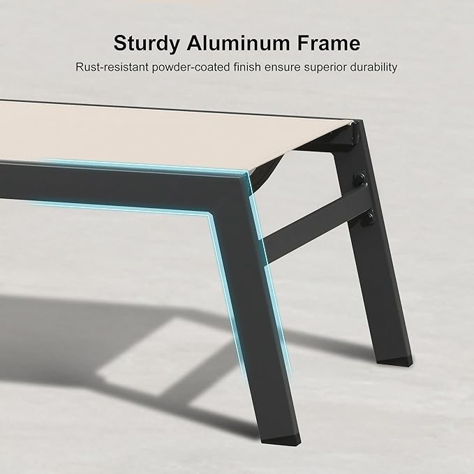 PURPLE LEAF Outdoor Oversized Lounge Chair Set Patio Chaise Pool Lounger Aluminum Frame with 2 Side Table and Wheels for Outside Sunbathing Tanning Recliner Including Pillows Beige