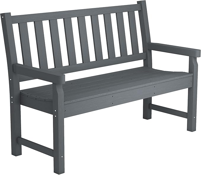 Outsunny Outdoor Bench, 49" All-Weather HDPE Garden Bench, 2-Person Patio Loveseat with 528 lbs Capacity, Curved Seat for Backyard, Park, Porch, Lawn, Park, Gray