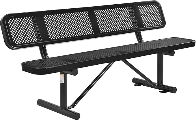 Global Industrial 6'L Heavy Duty Outdoor Steel Picnic Bench with Backrest, Perforated Metal, Portable Outdoor Bench - Photo 1
