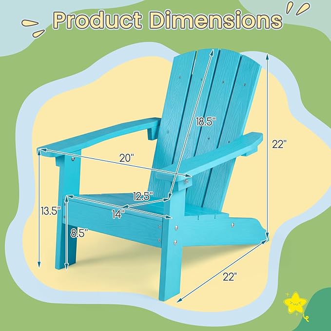 Giantex Kids Adirondack Chair, All-Weather HIPS Children's Outdoor Chair w/Ergonomic Design, Toddler Lawn Chairs for Age 3-8, Kids Beach Chair for Garden Patio Backyard (1,Turquoise)