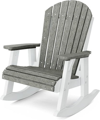 Wildridge Heritage Adirondack Rocking Chair, Dark Gray and White - Outdoor Weather Resistant HDPE Rocking Chair for Patio, Deck, Fire Pit