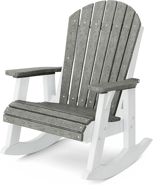 Wildridge Heritage Adirondack Rocking Chair, Dark Gray and White - Outdoor Weather Resistant HDPE Rocking Chair for Patio, Deck, Fire Pit