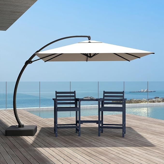 Tall HDPE Adirondack Bar Chairs Set of 2, Outdoor Balcony Bar-Height Chairs with Extra-Large Side Trays & 2" Umbrella Hole, All-Weather Patio Stools for Porch, Deck, Garden (Navy Blue, 2chair)