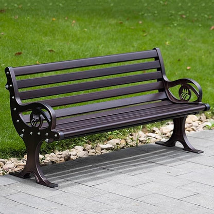 YVYKFZD Outdoor Garden Bench, Cast Aluminum Patio Park Bench, Loveseat Porch Benches with Backrest and Armrests, Weatherproof Leisure Chair Seat for 2-3 People, Easy Assembly(Antique Bronze,150cm/59.0